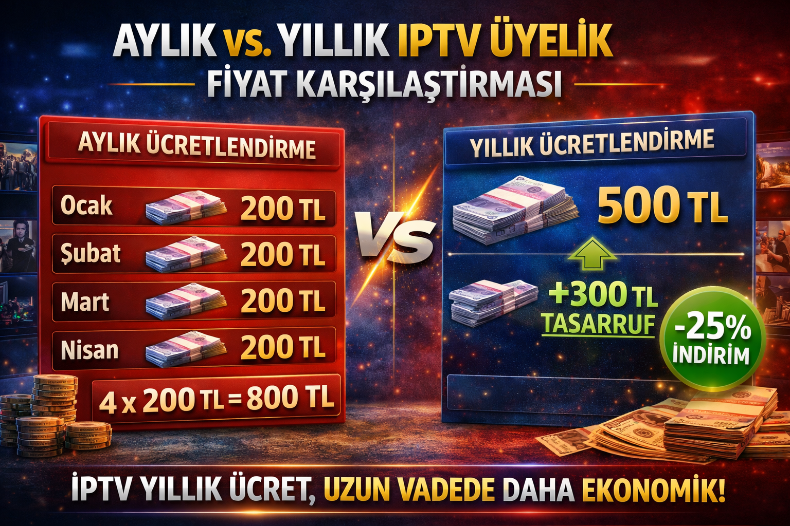 Aylık ve yıllık IPTV abonelik seçeneklerinin farkları