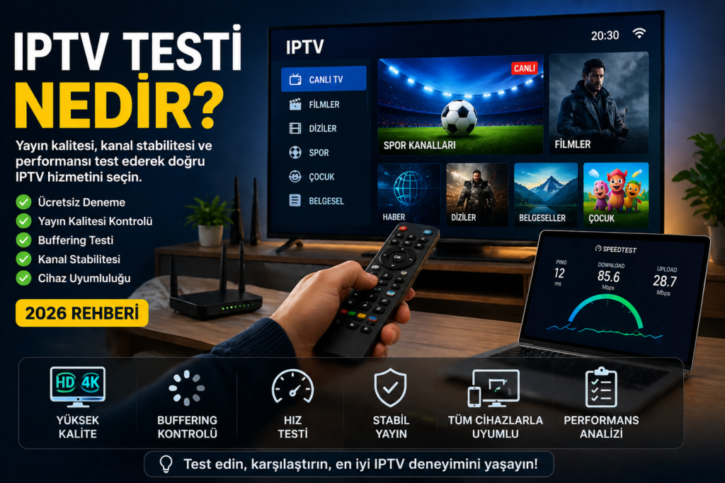 IPTV testi sonrası performans analizi, yayın kalitesi ve kanal stabilite kontrolü görseli