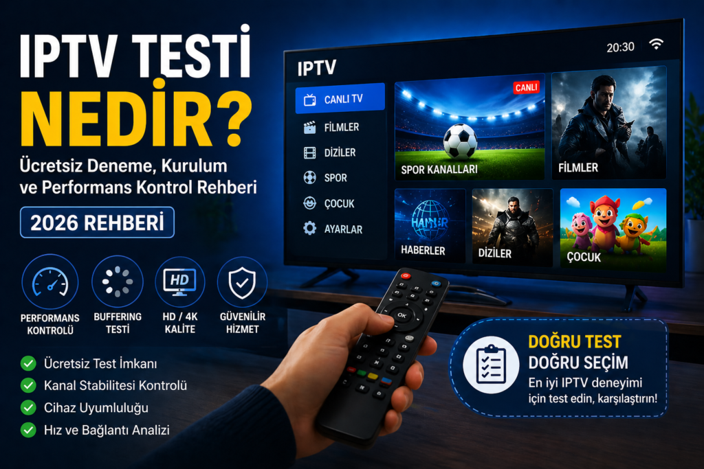 IPTV testi nedir ücretsiz deneme, yayın kalite kontrolü ve performans analizi görseli
