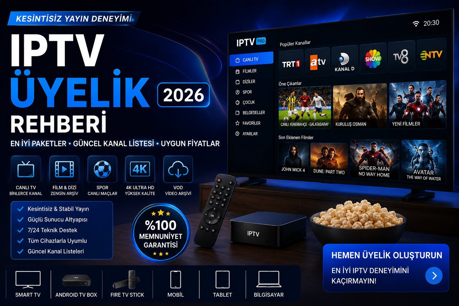 IPTV üyelik rehberi 2026 ile kesintisiz IPTV paketleri, 4K IPTV yayını ve güncel kanal listeleri